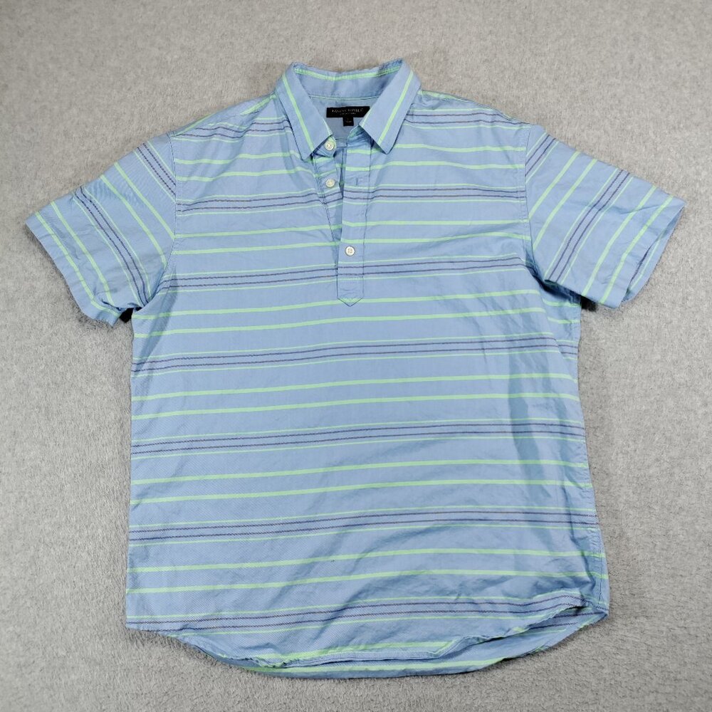 Banana Republic Shirt Mens Large Blue Green Striped Oxford Henley